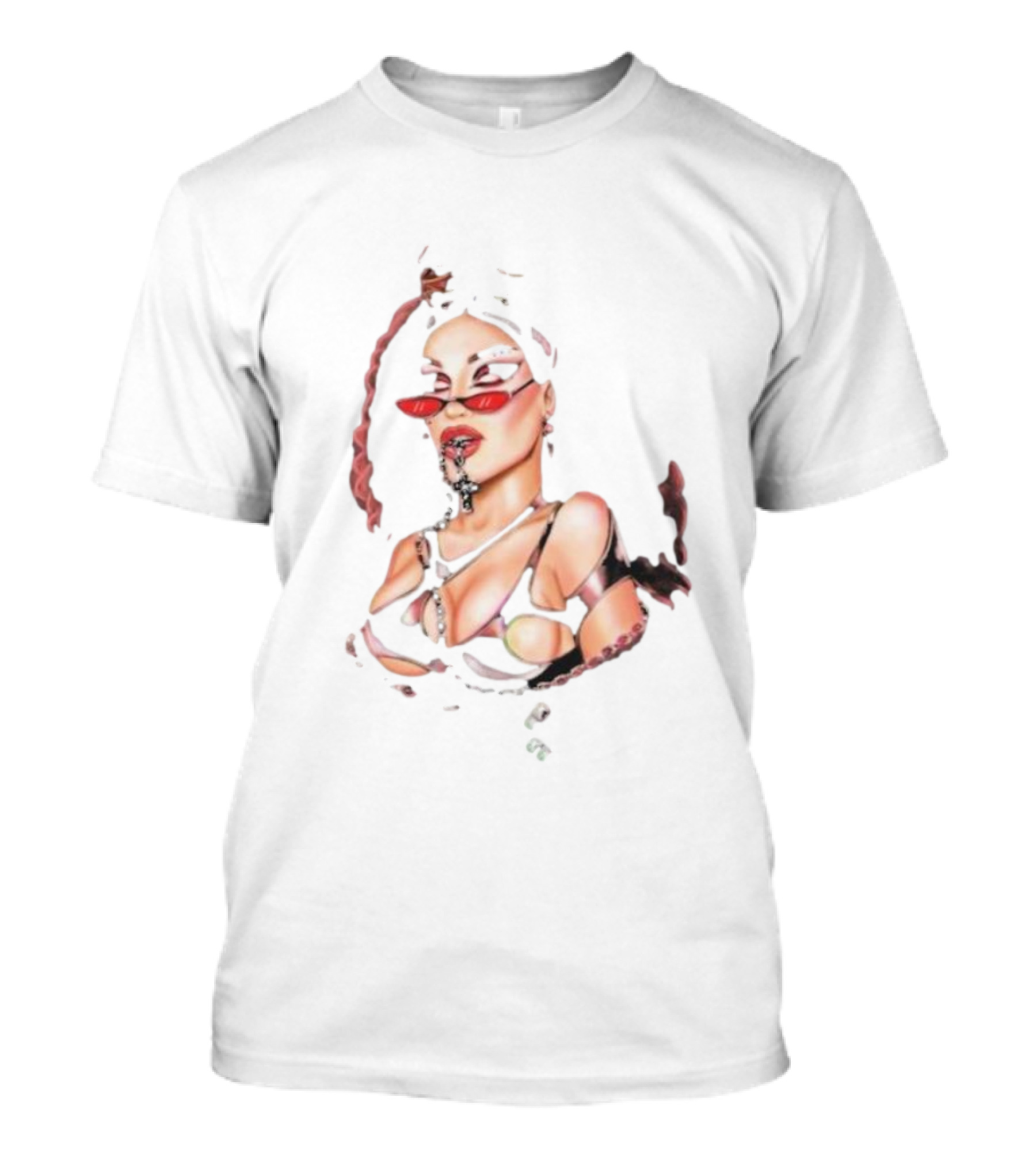 Kylie Sonique Love Goth Style In Edgy Outfit And Red Glasses T-Shirt