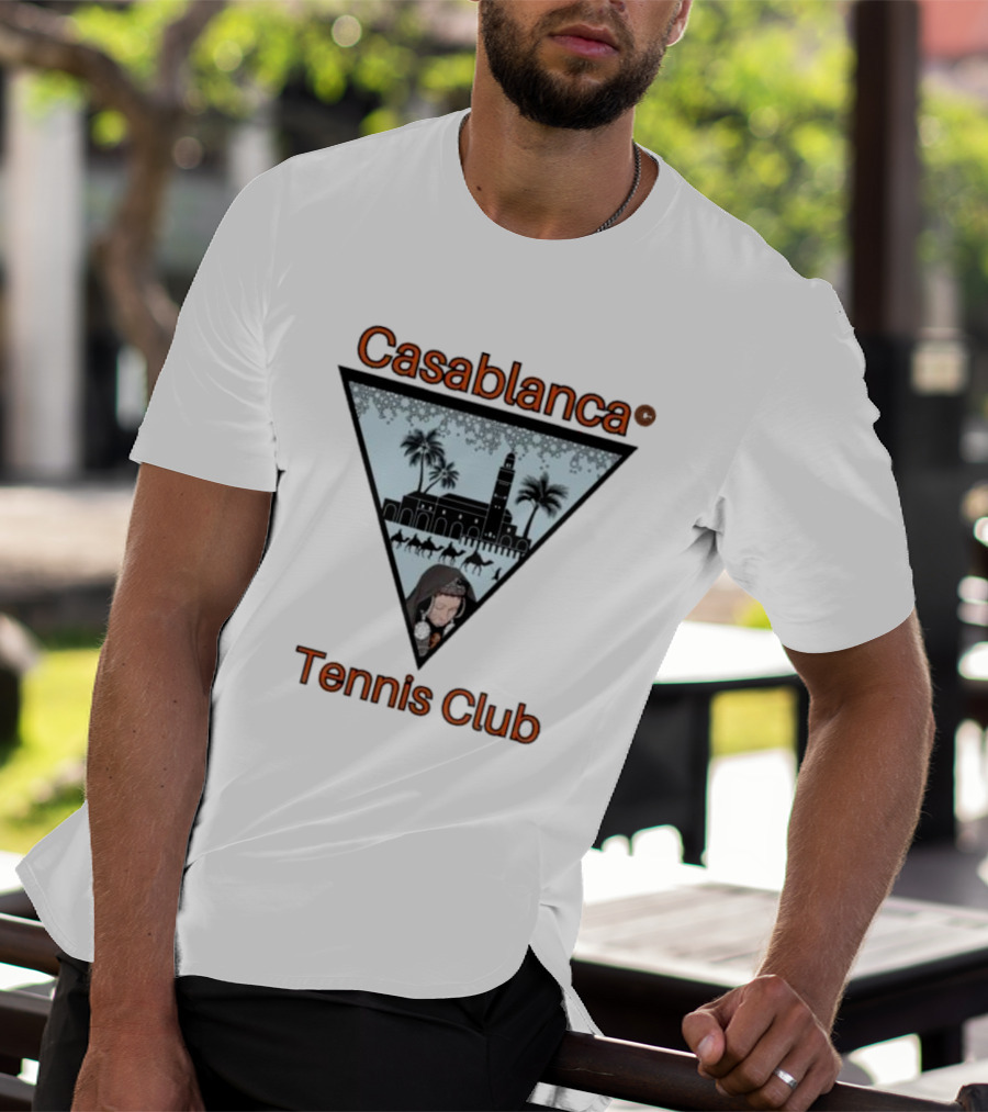 Casablanca Tennis Club Triangle Graphic With Moroccan Skyline And Palms T-Shirt