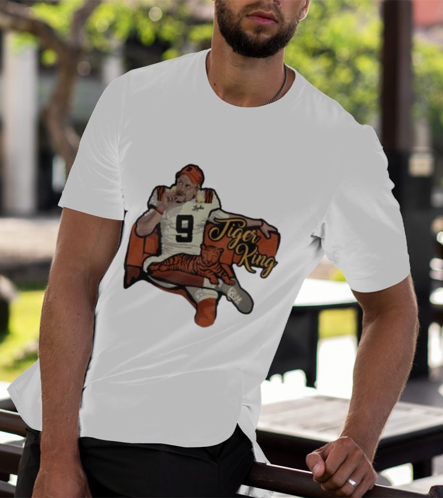 Cincinnati 9 Tiger King Football Player With Orange-Striped Tiger T-Shirt