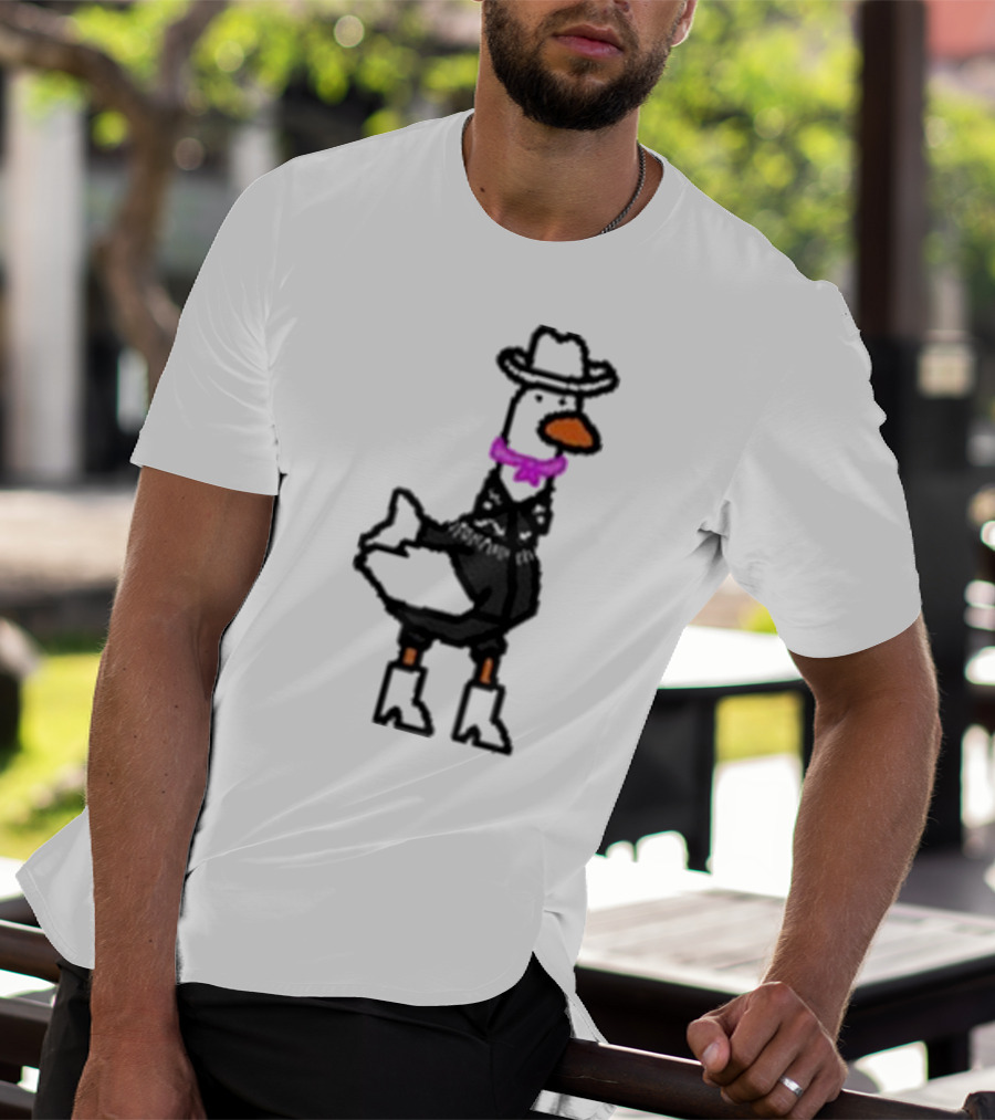 Ryan Goose-Ling Barbie Goose Wearing Cowboy Hat And Pink Bowtie T-Shirt