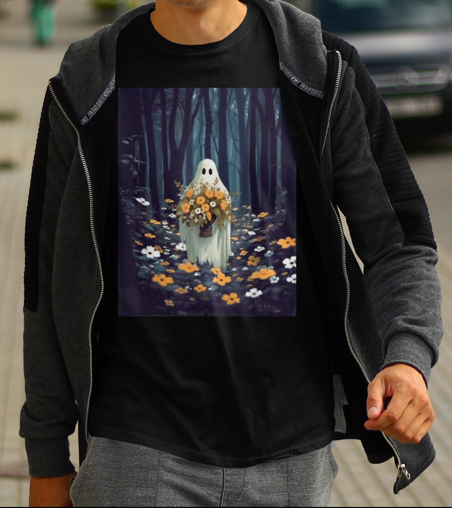 Vintage Floral Ghost In Spooky Forest Halloween T-Shirt