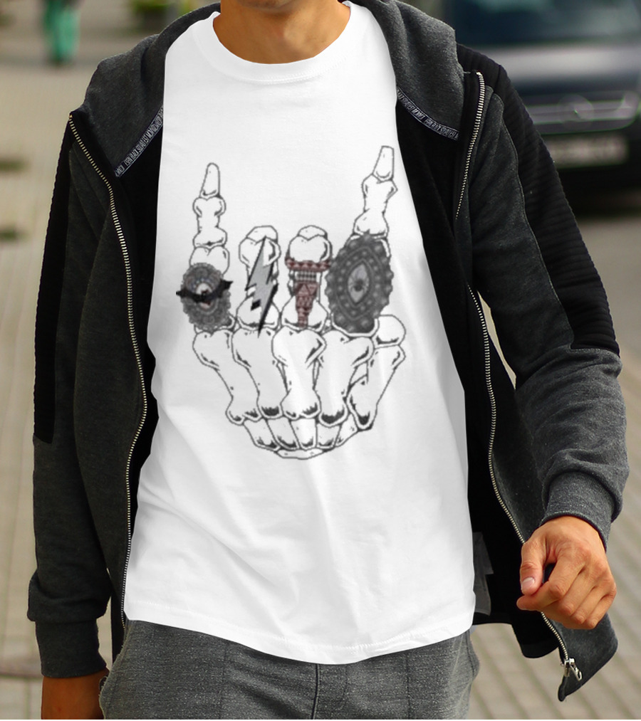 Halloween Skeleton Hand With Turquoise Rings And Colorful Gems T-Shirt