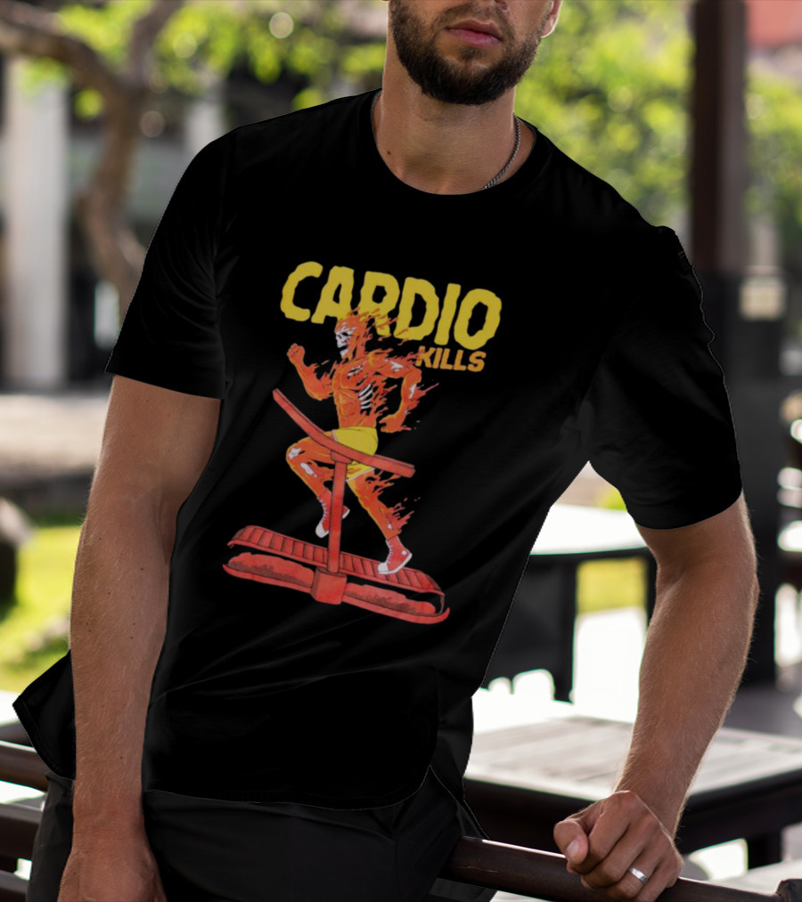 CARDIO KILLS Flaming Runner On Treadmill T-Shirt