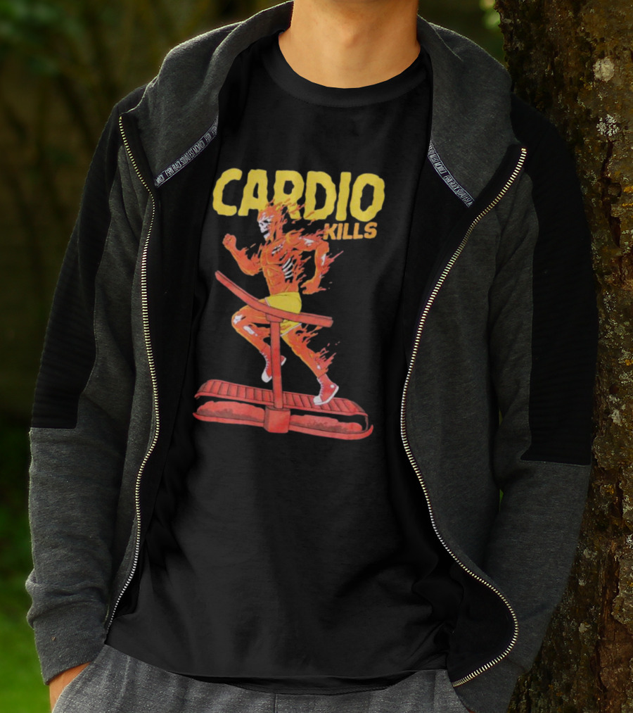 CARDIO KILLS Flaming Runner On Treadmill T-Shirt