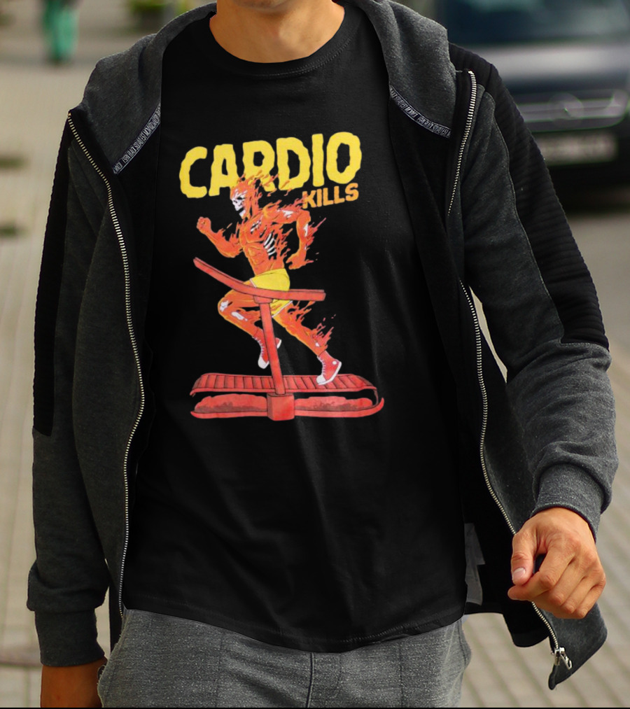 CARDIO KILLS Flaming Runner On Treadmill T-Shirt