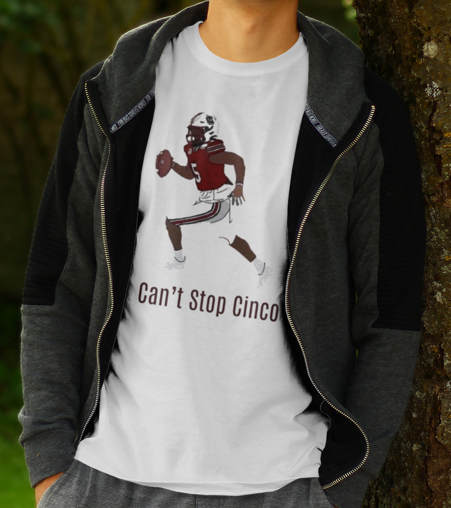 Can't Stop Cinco Football Player In Red And Black Uniform T-Shirt