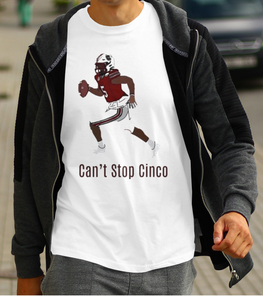 Can't Stop Cinco Football Player In Red And Black Uniform T-Shirt