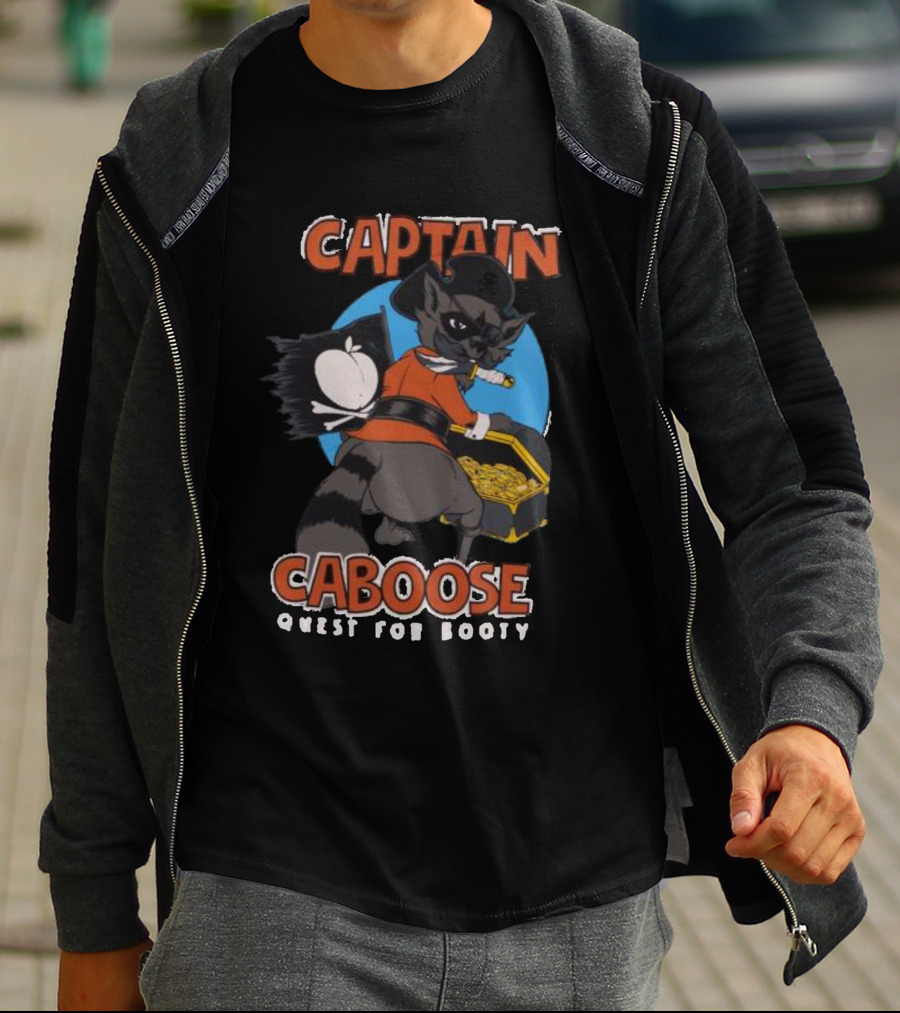 Captain Caboose Quest For Booty Treasure Adventure Raccoon Pirate T-Shirt