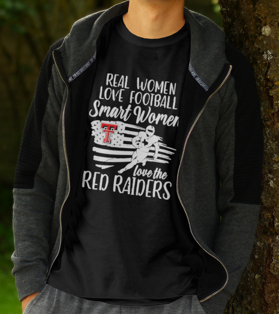 Real Women Love Football Smart Women Love The Red Raiders American Flag Player TT T-Shirt