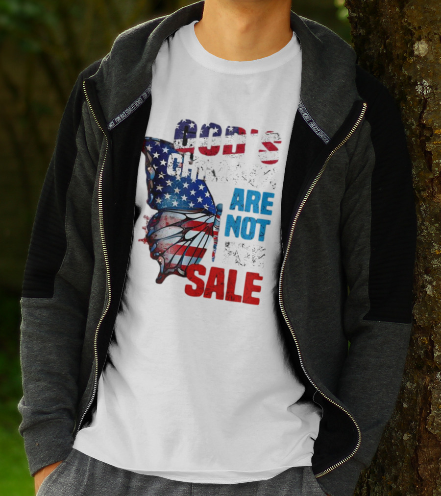 God's Children Are Not For Sale American Flag Butterfly T-Shirt