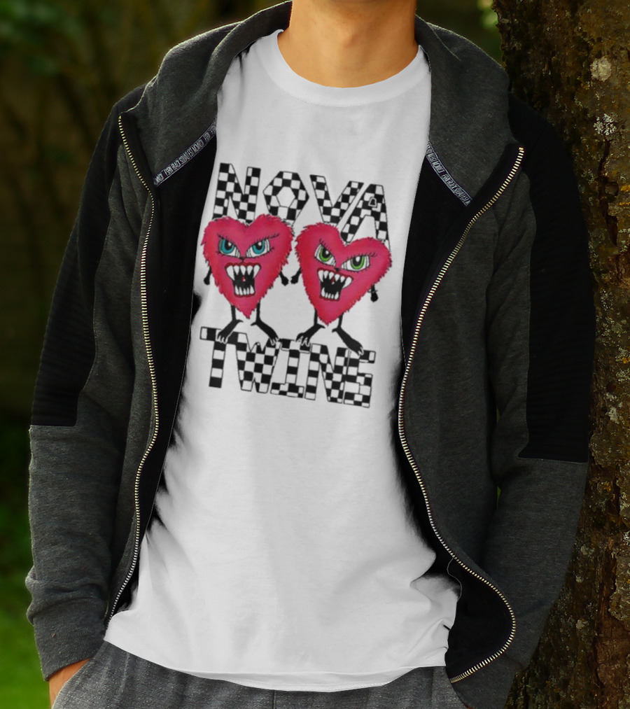 NOVA TWINS Red Heart Monsters With Checkerboard Text T-Shirt