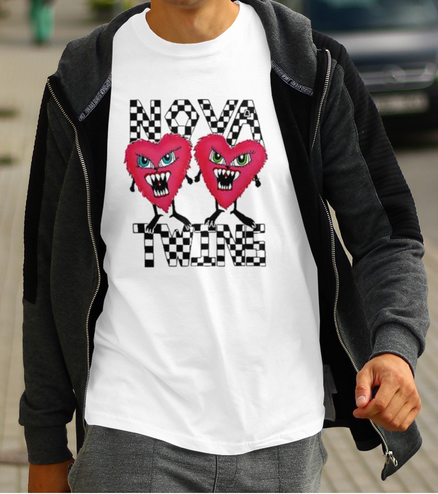 NOVA TWINS Red Heart Monsters With Checkerboard Text T-Shirt