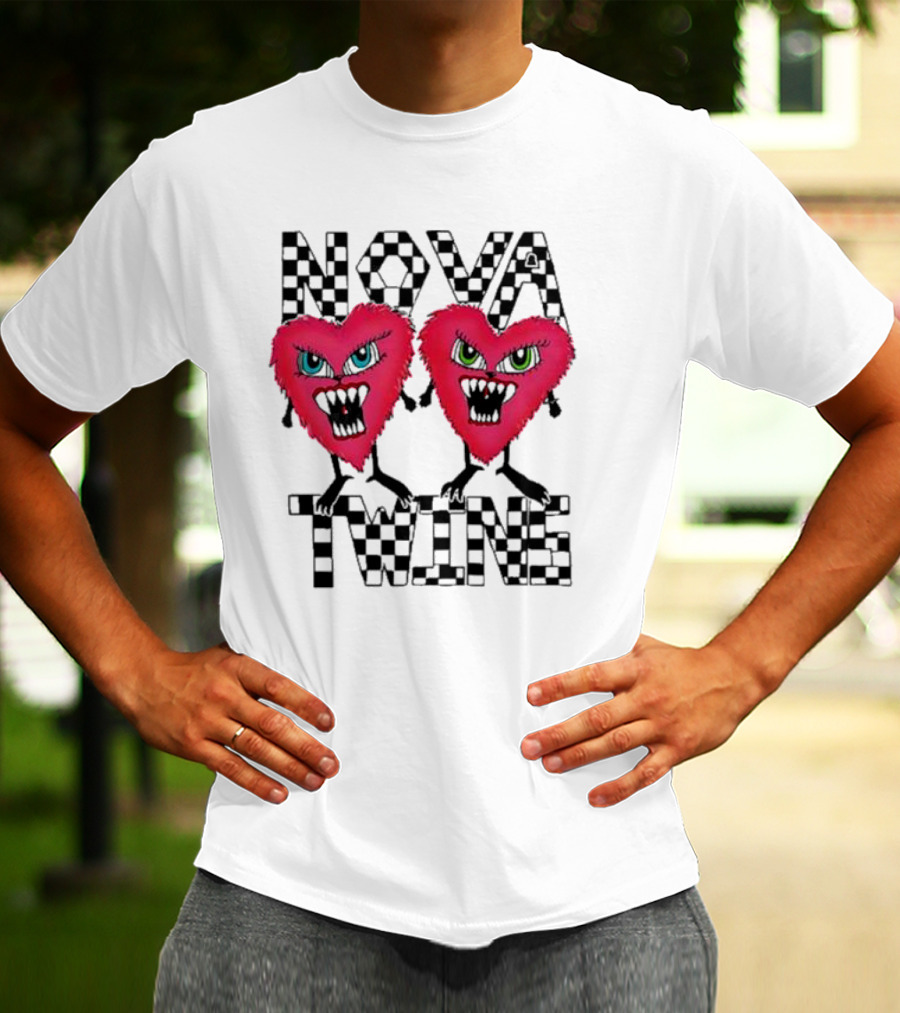 NOVA TWINS Red Heart Monsters With Checkerboard Text T-Shirt