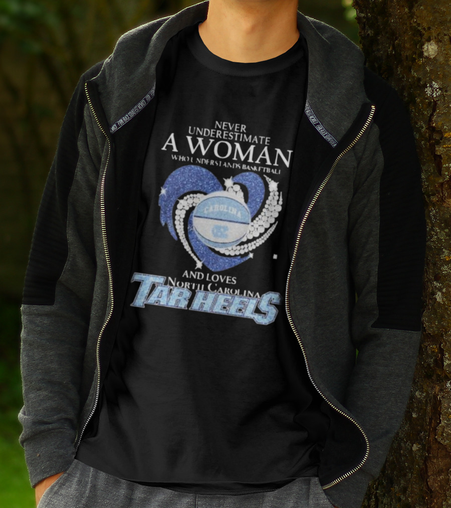 Never Underestimate A Woman Who Understands Basketball And Loves North Carolina Tar Heels Carolina Basketball T-Shirt