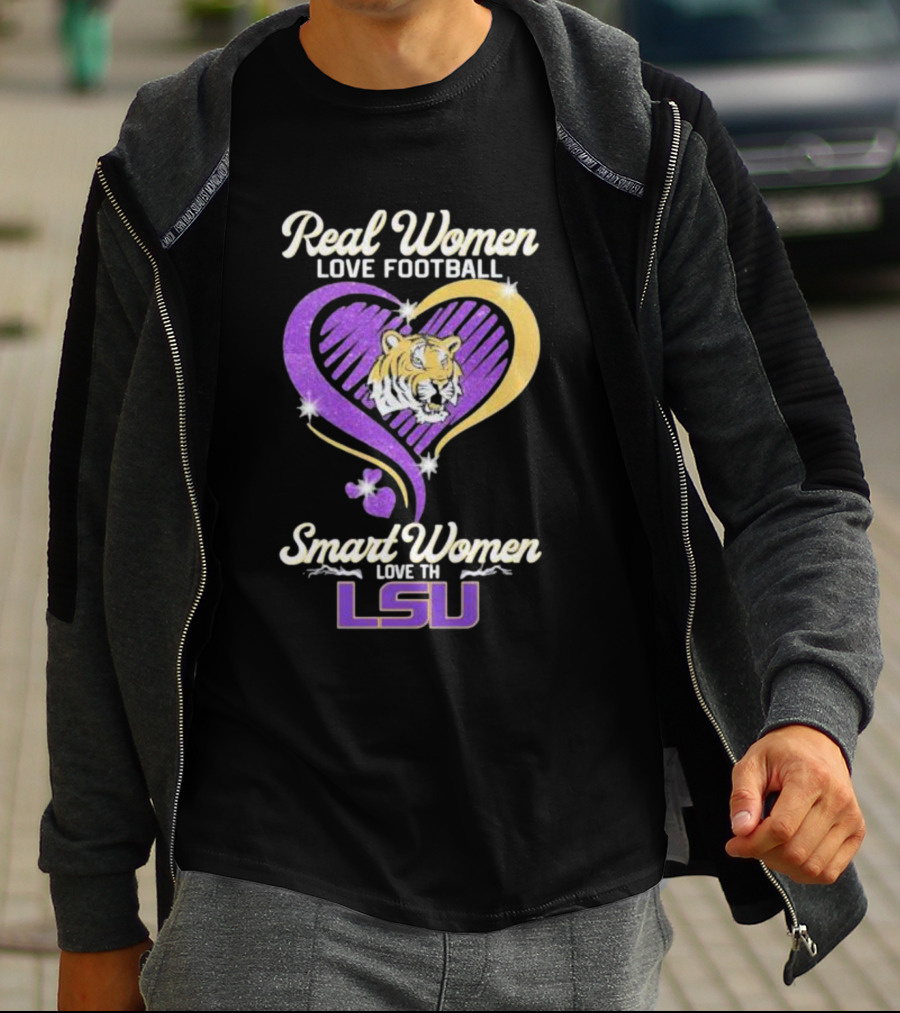 Real Women Love Football Smart Women Love The LSU Tigers Tiger Heart T-Shirt