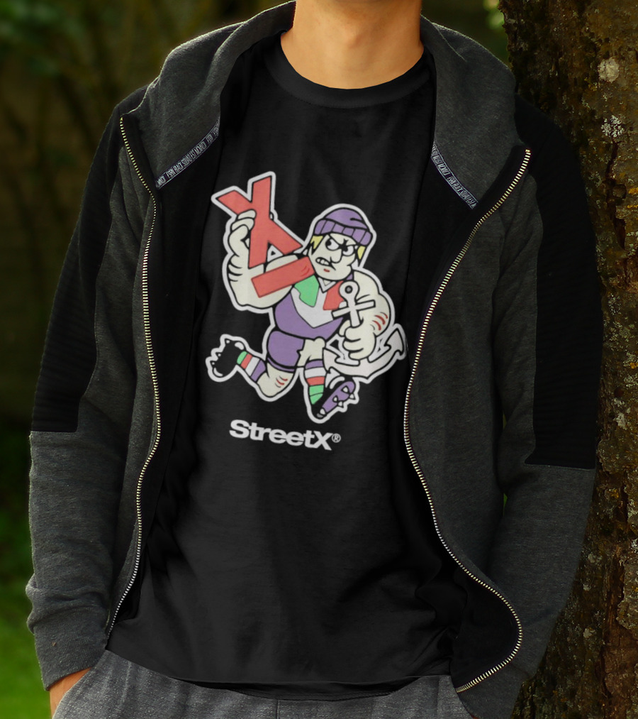 Fremantle Dockers Mens Street X AFL 90s Mascot Character With Anchor And Red X T-Shirt