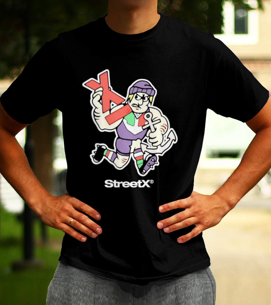 Fremantle Dockers Mens Street X AFL 90s Mascot Character With Anchor And Red X T-Shirt