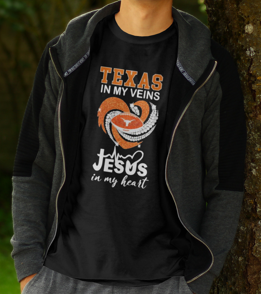Texas In My Veins Jesus In My Heart Football Diamond T-Shirt