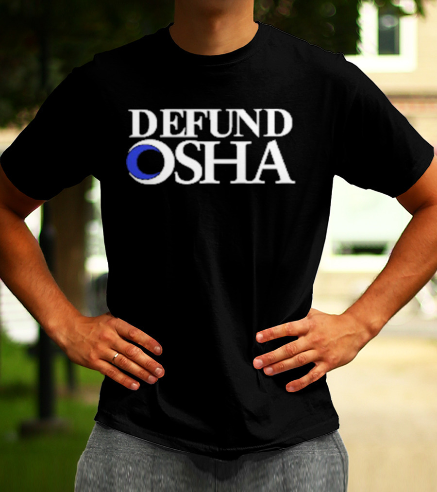 Barelylegal Defund OSHA White Text Blue Circle T-Shirt