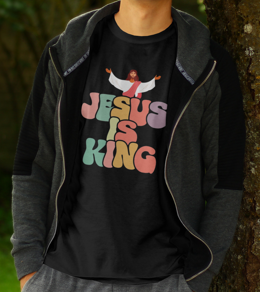 Jesus Is King Retro Typography With Open-Armed Jesus T-Shirt