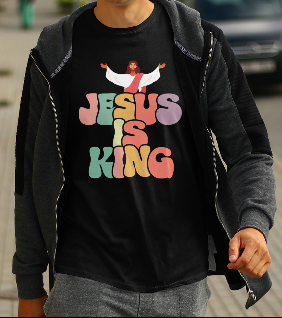 Jesus Is King Retro Typography With Open-Armed Jesus T-Shirt