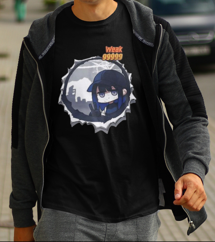Weak 99999 Manga Anime Peace Sign Character In Dark Urban Scene T-Shirt