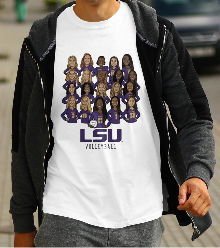 LSU Volleyball Women's Team Caricatures With Volleyball T-Shirt