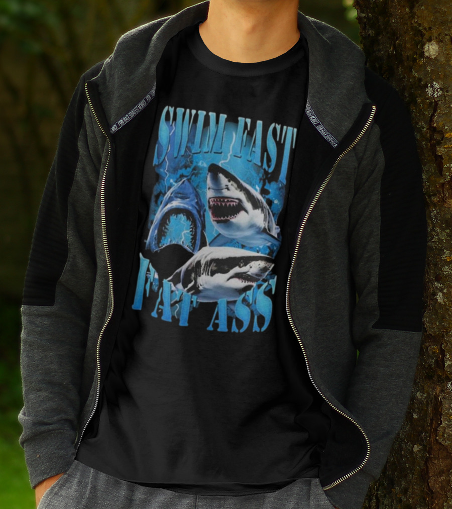 SWIM FAST EAT ASS Sharks Ocean T-Shirt