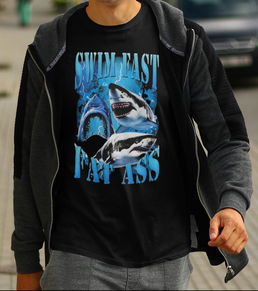 SWIM FAST EAT ASS Sharks Ocean T-Shirt