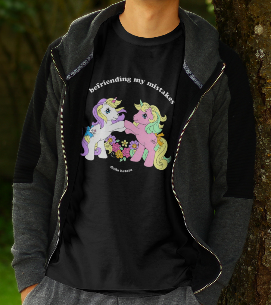 Befriending My Mistakes Doña Batata Unicorns With Colorful Flowers T-Shirt