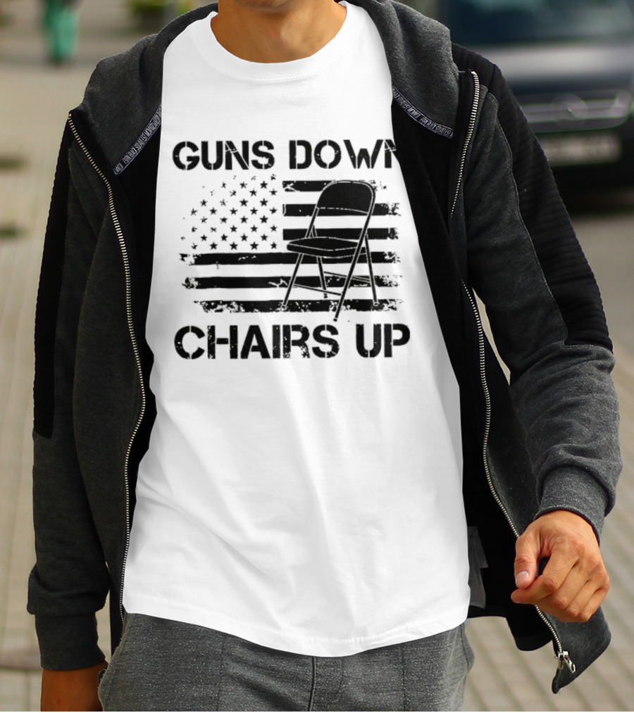Guns Down Chairs Up American Flag With Folding Chair T-Shirt