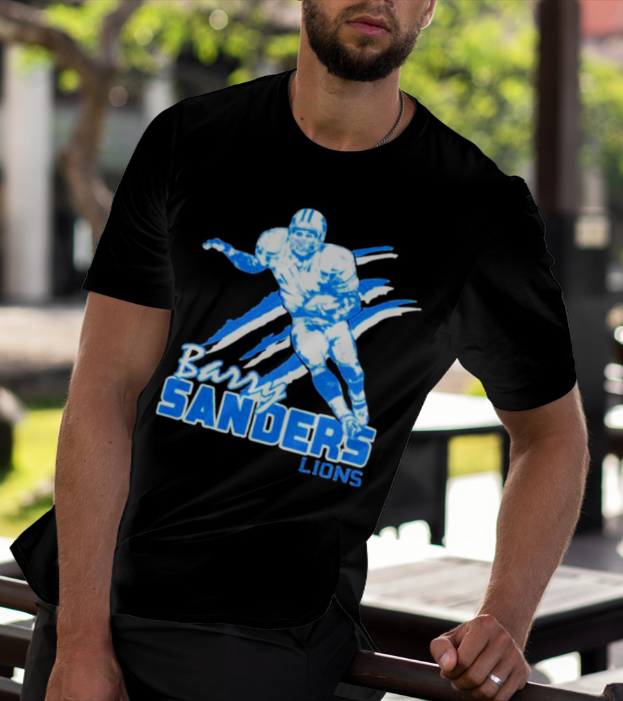Barry Sanders Detroit Lions Running Back Iconic Blue T-Shirt