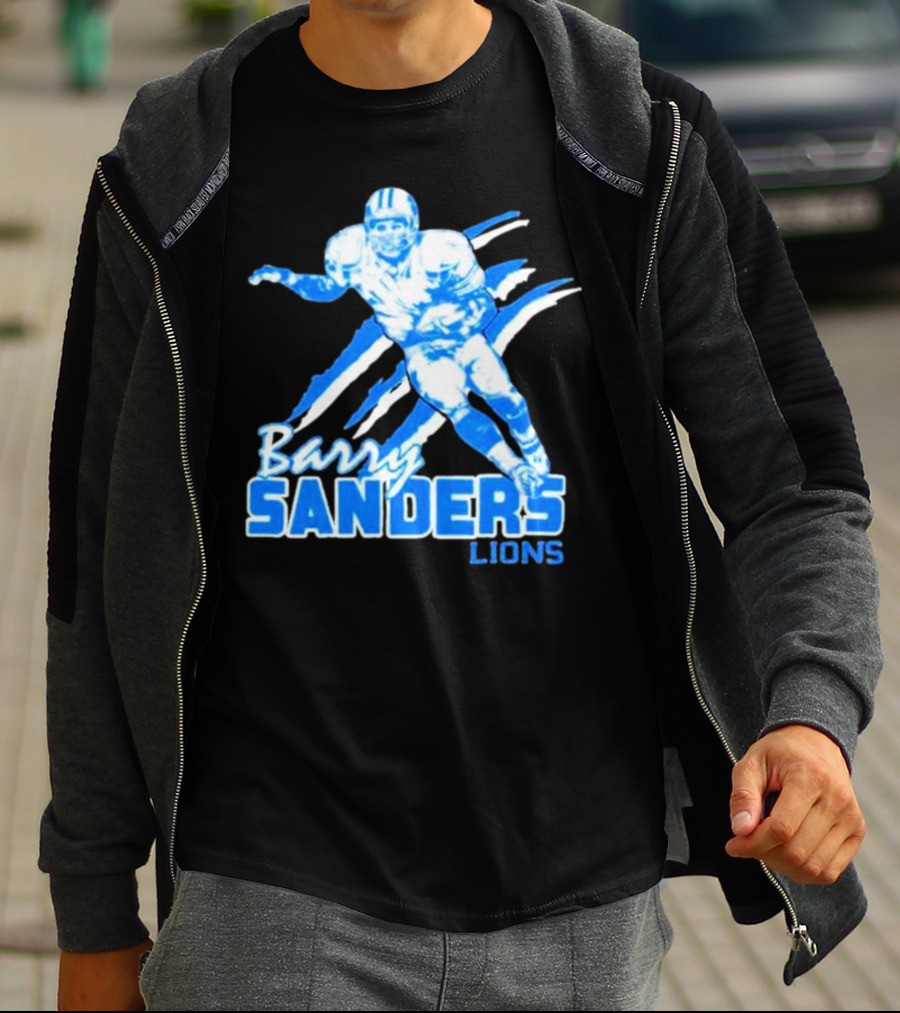 Barry Sanders Detroit Lions Running Back Iconic Blue T-Shirt