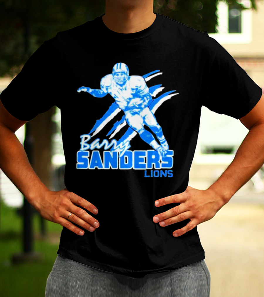 Barry Sanders Detroit Lions Running Back Iconic Blue T-Shirt