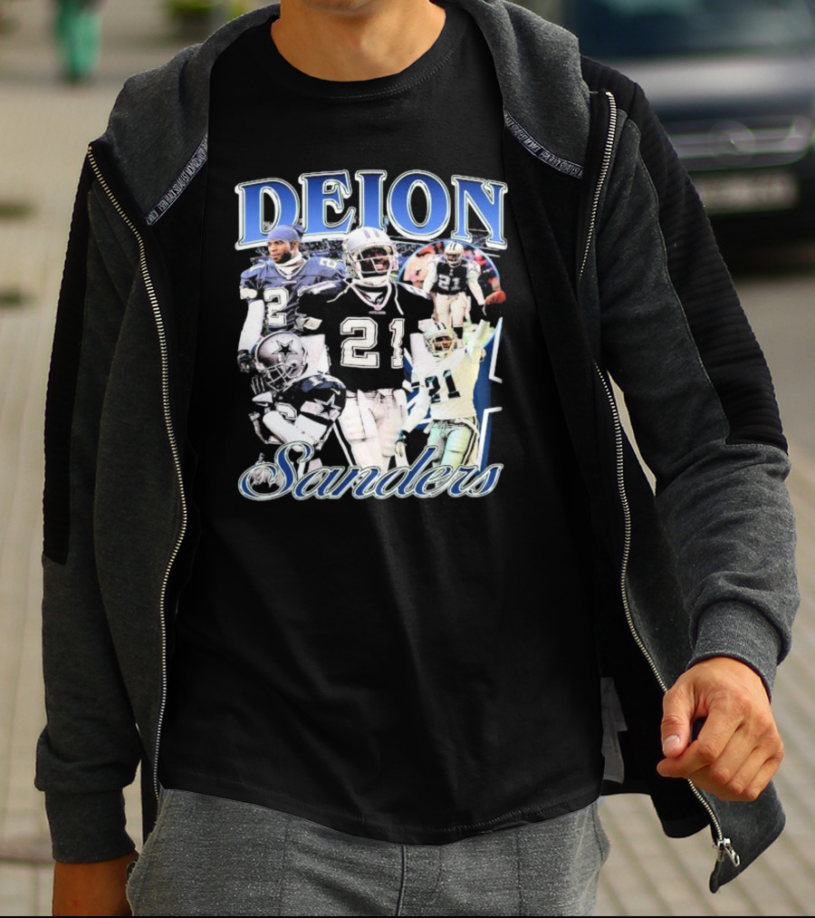 Deion Sanders Dallas Cowboys Collage With Number 21 And Star Helmet T-Shirt