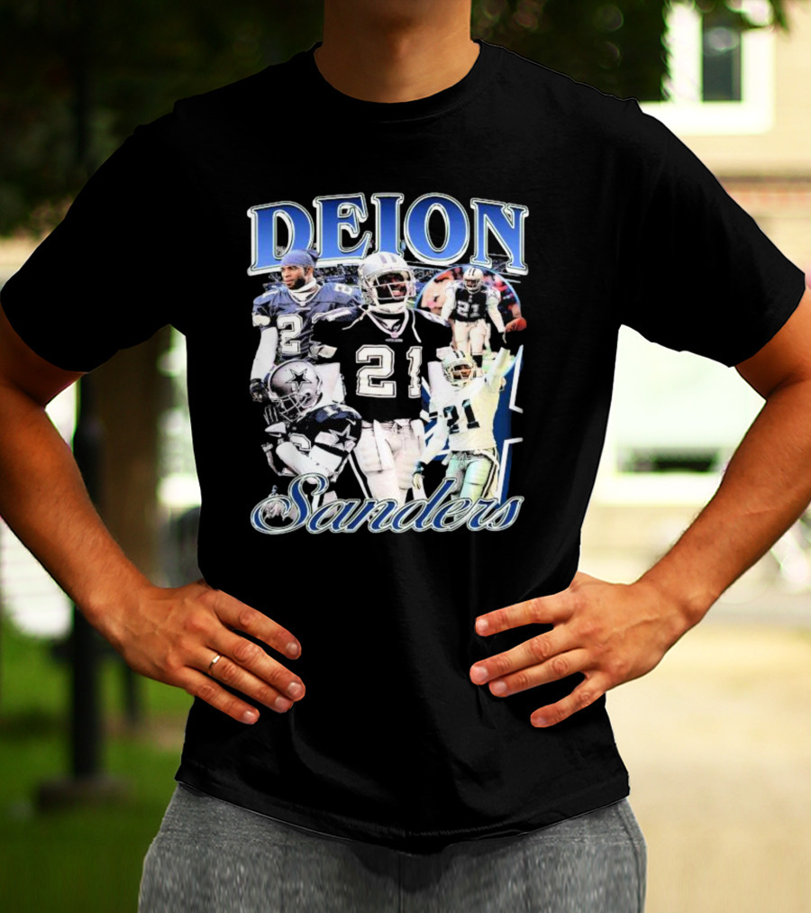 Deion Sanders Dallas Cowboys Collage With Number 21 And Star Helmet T-Shirt