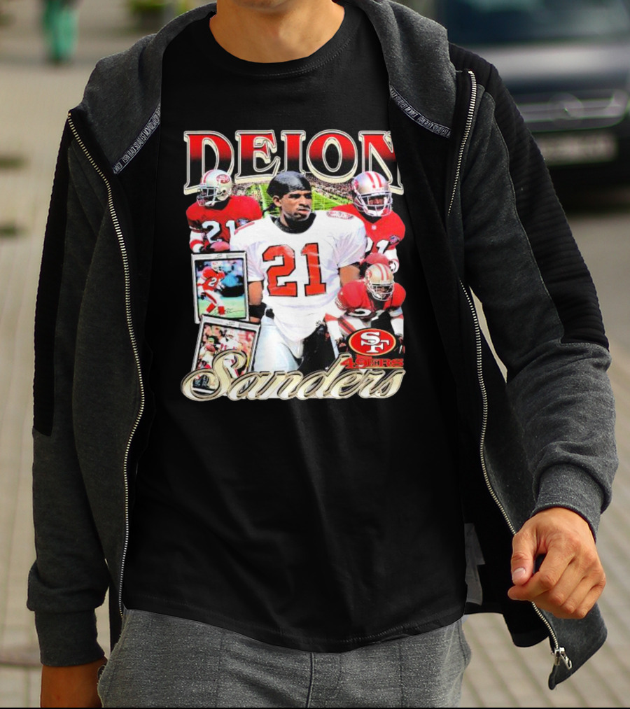 Deion Sanders San Francisco 49ers Football 21 Signature T-Shirt
