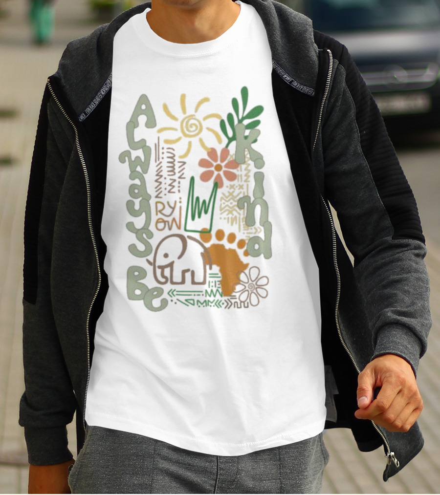 Always Be Kind Elephant Footprint Sun And Flowers T-Shirt