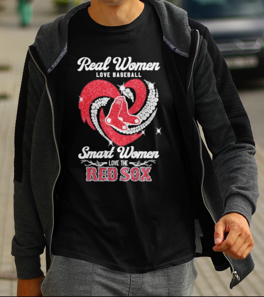 Real Women Love Baseball Smart Women Love The Red Sox Heart T-Shirt