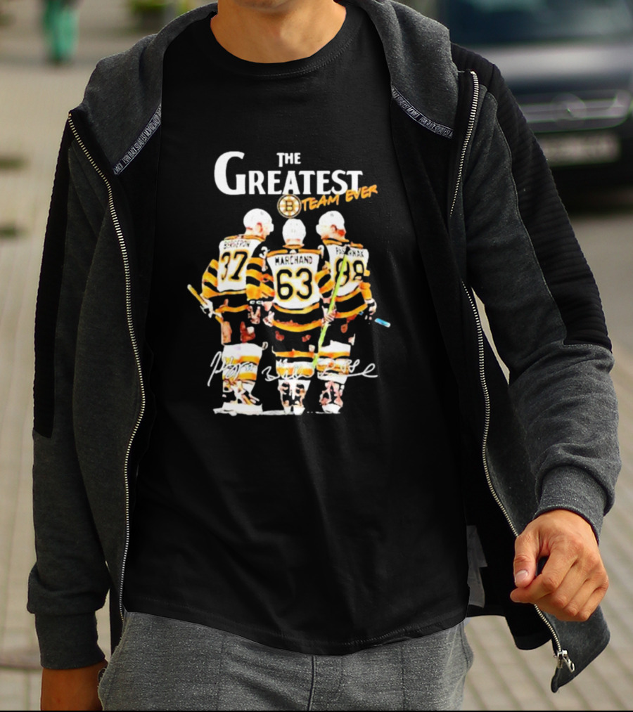 The Greatest Team Ever Boston Hockey Marchand Bergeron Pastrnak Signatures T-Shirt