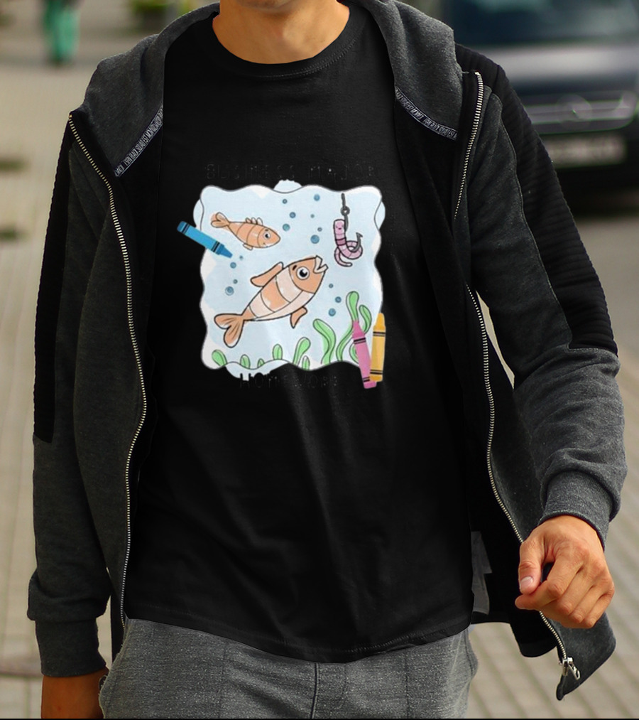 BUSINESS MAJOR HOMEWORK FISH CRAYONS HOOK AND WORM SCENE T-Shirt