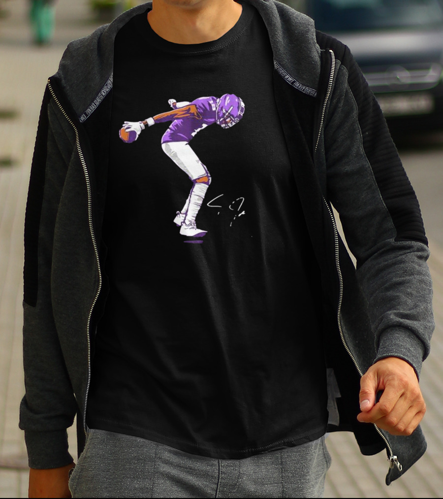 Justin Jefferson Football Superstar Pose In Purple And White T-Shirt