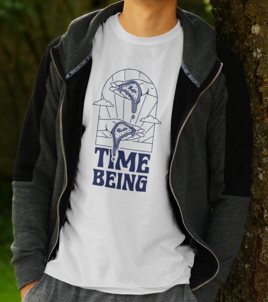 Time Being Dripping Clocks In Hands With Clouds T-Shirt