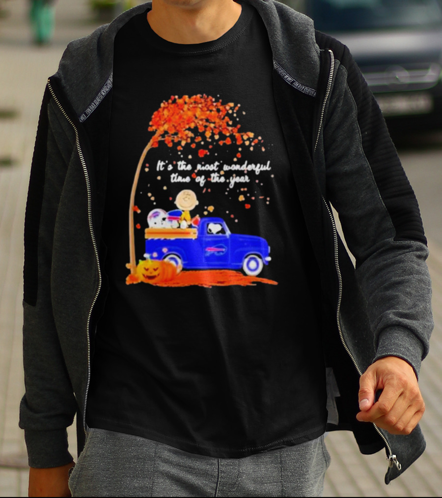 Snoopy And Charlie Brown Buffalo Bills It's The Most Wonderful Time Of The Year Autumn Truck Scene T-Shirt