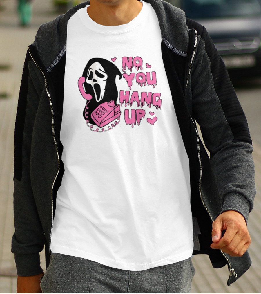 No You Hang Up First Ghost Face Pink Phone Halloween T-Shirt