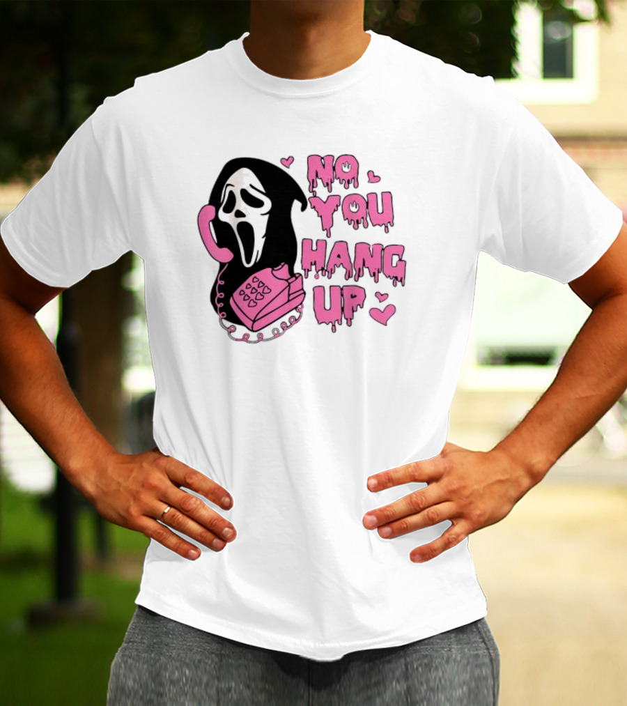 No You Hang Up First Ghost Face Pink Phone Halloween T-Shirt