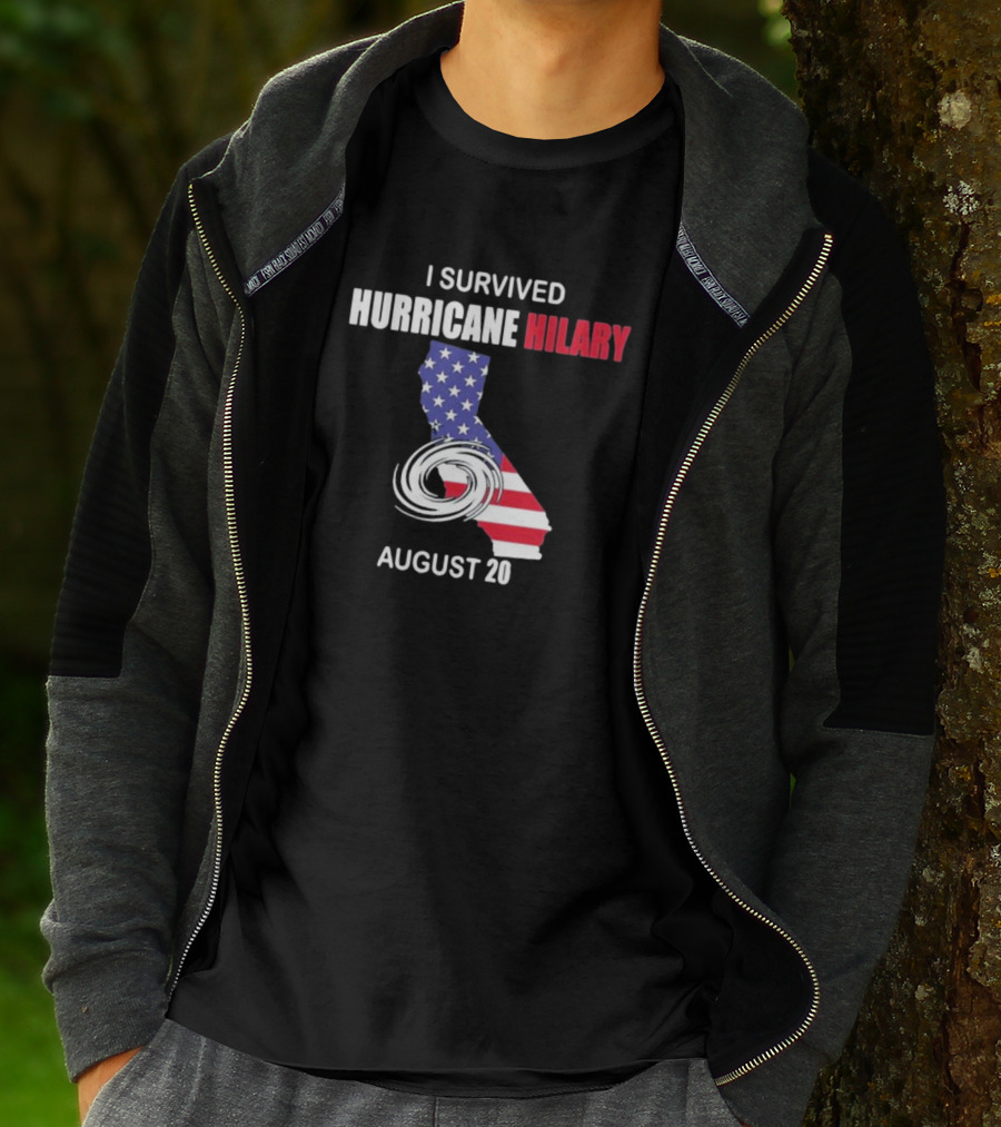 I Survived Hurricane Hilary August 20 American Flag California T-Shirt