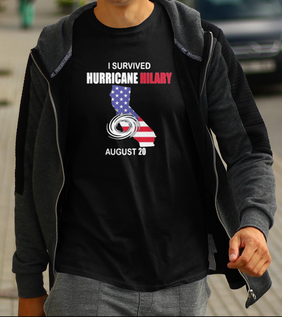 I Survived Hurricane Hilary August 20 American Flag California T-Shirt