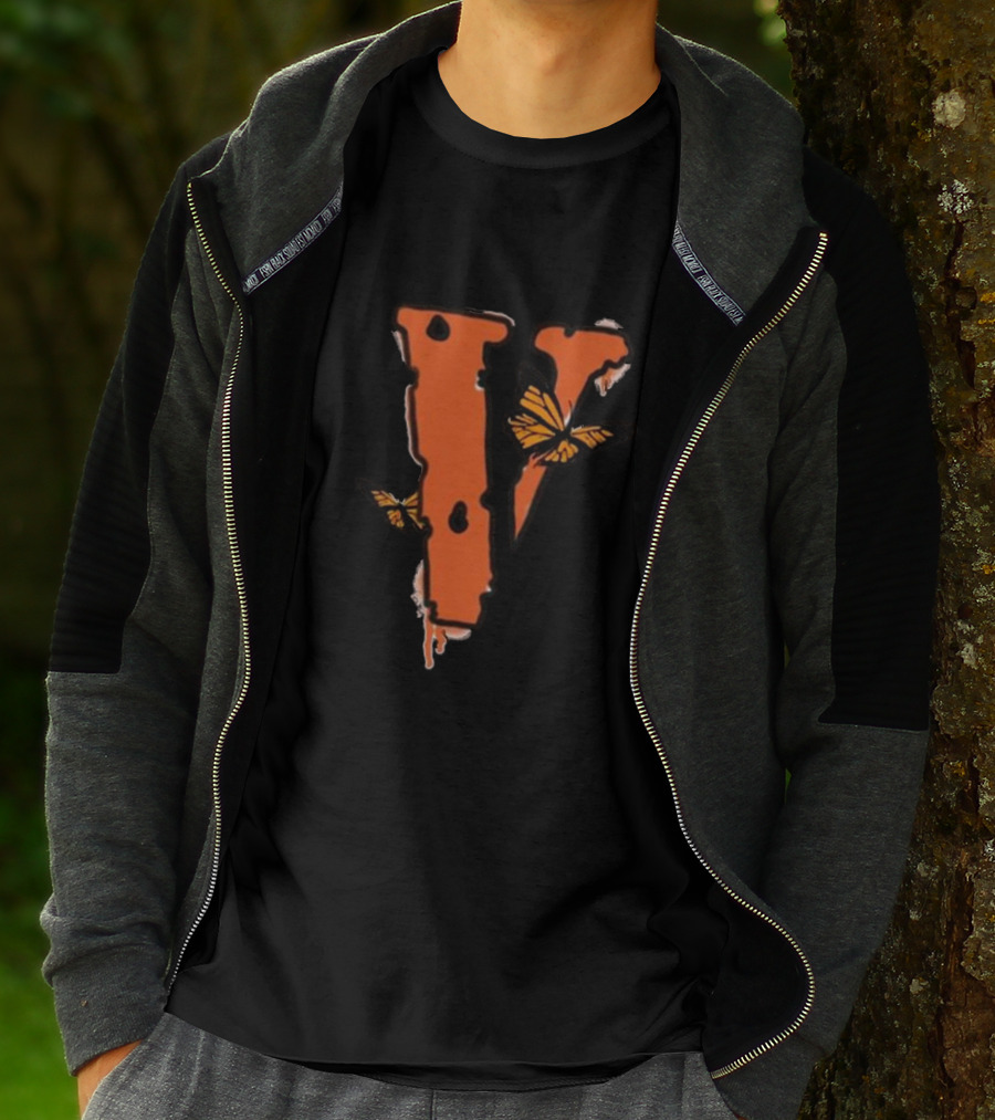 Juice Wrld Vlone Butterfly Logo Collaboration V Letter Monarch T-Shirt