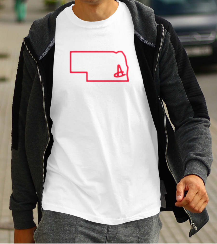 Nebraska Amigos State Outline With Iconic Red Letter A T-Shirt